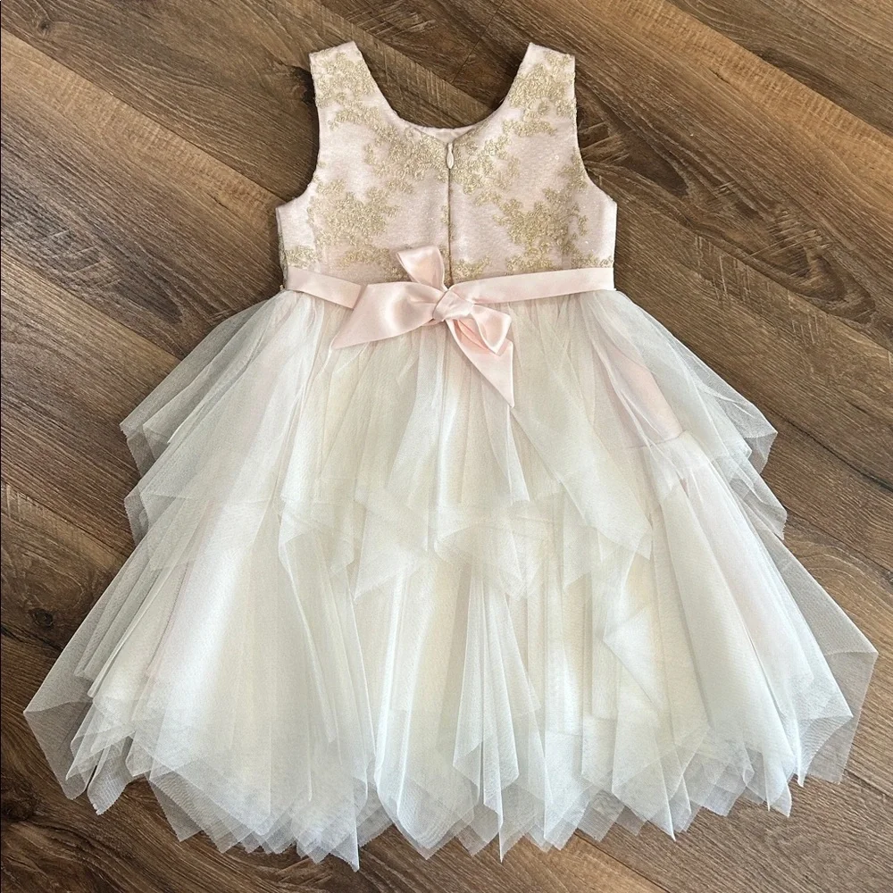 American Princess Girls Toddler Dress Beautiful Fancy Light Pink, Gold, & White - Picture 9 of 13